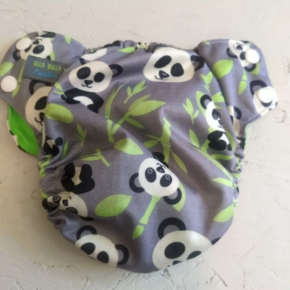 Ella Bella Bum Custom Pocket Cloth Diaper Small Panda Gray No Insert